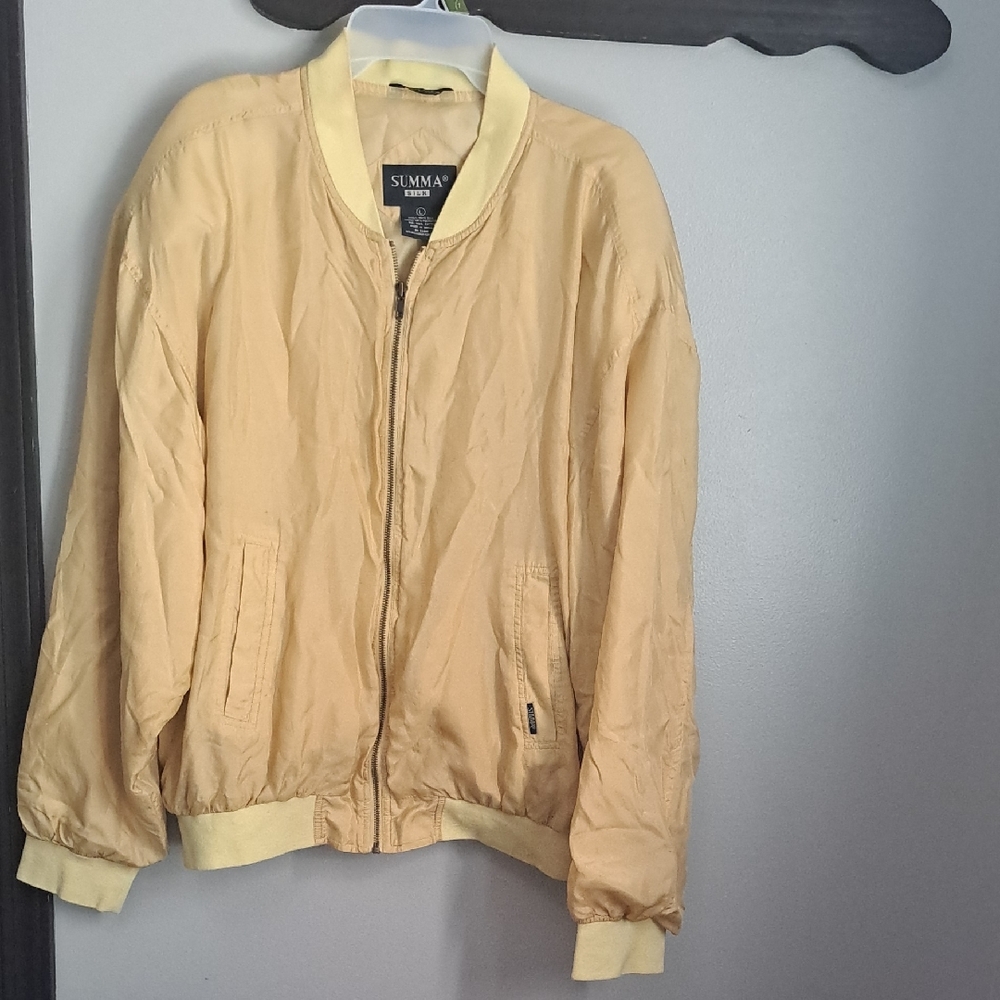 Vintage Summa Silk Bomber Jacket Size LG Beige Tan